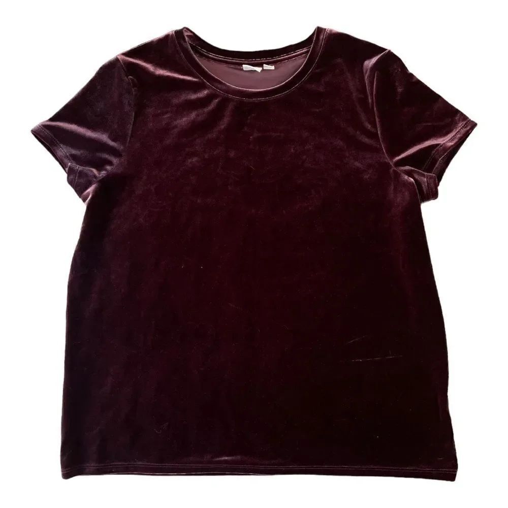 Gap Mauve Brown Velvet Short Sleeve Top Blouse Size M Minimalist Fall Cozy EUC